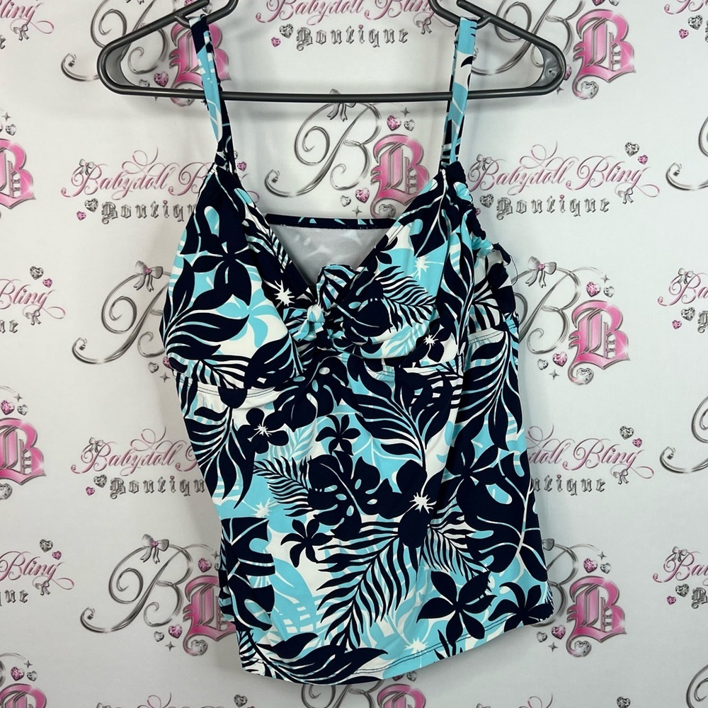 Beach House Tankini top beach pool swim Tropical Blue and Black One Piece